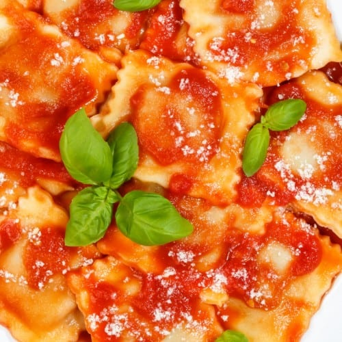 Child's Beef Ravioli with Meat Sauce.